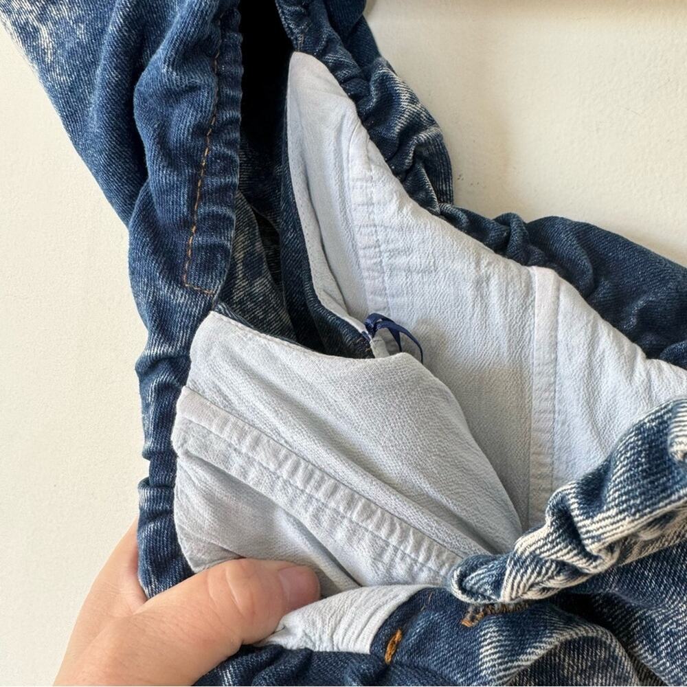 Misha Trisha Acid Wash Blue Denim Off The Shoulder Ruffle Mini Dress 10 - Picture 11 of 13